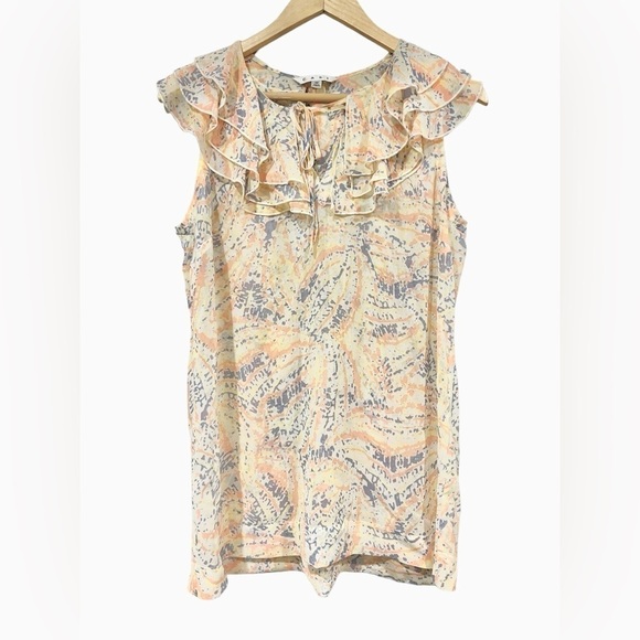 CABI Flashback Tunic Top Ruffle Neck Sheer Size Medium Pastel Colors Work Wear - Picture 2 of 6